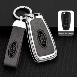 Zinc Alloy Genuine Leather Car Key Bag For Ford Transit Tourneo 2012-2019 Focus Mondeo Fiesta Smart Remote Key Shell 3 Buttons