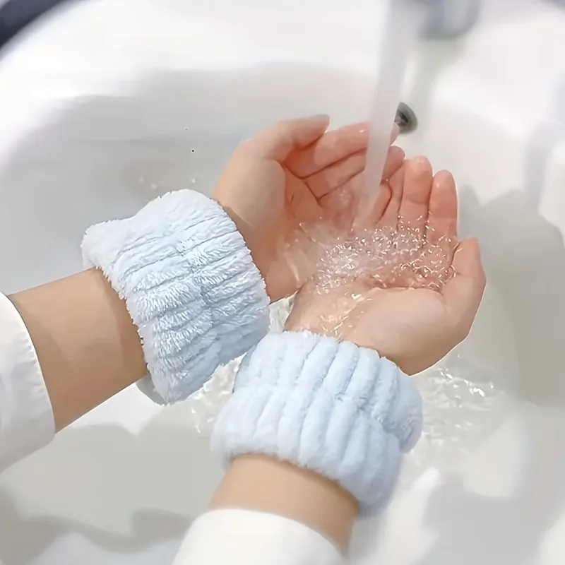 Diadema impermeable de 2 piezas, pulsera para lavado de cara, gemelos para lavado de cara, pulsera absorbente de sudor.