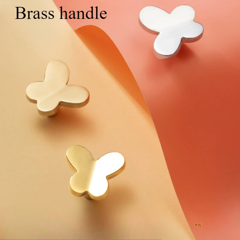 

1PC Butterfly Brass Handle Nordic Drawer Wardrobe Single Hole French Light Luxury Gold Silver Handle