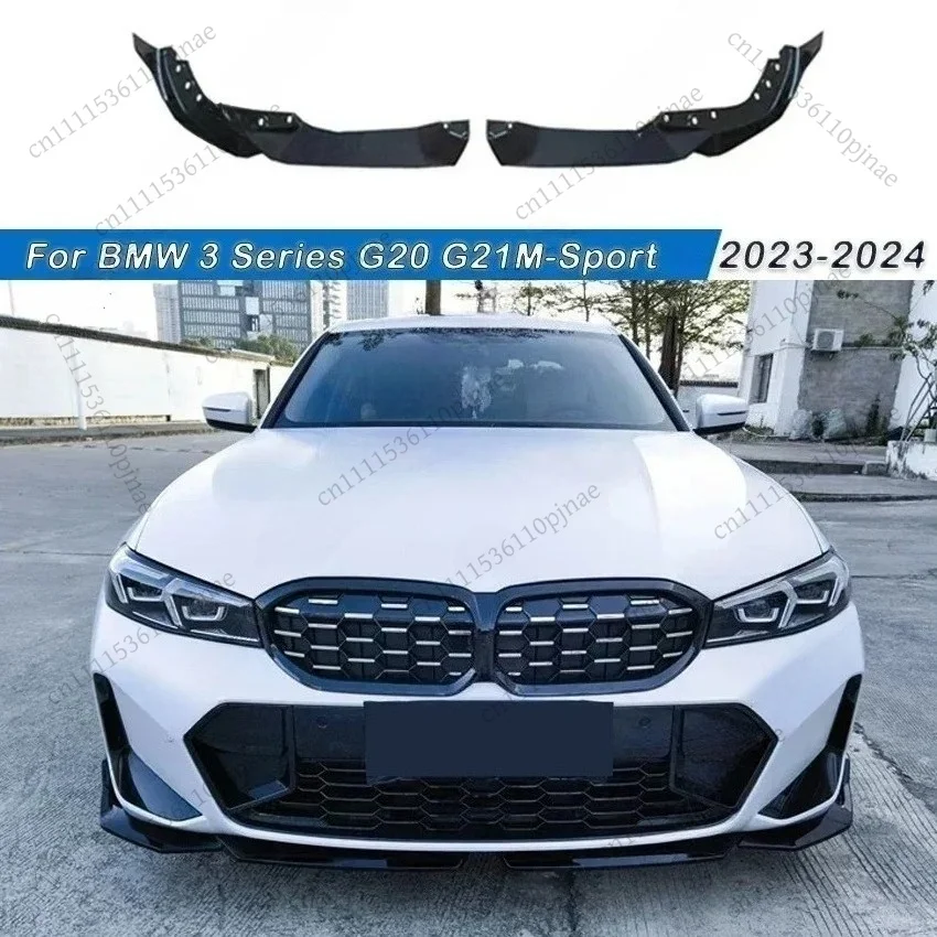 For BMW 3 Series G20 G21 2023-2024 2Pcs/M-Sport Style Front Bumper Splitter Lip Spoiler Diffuser Guard Body Kit Gloss Black
