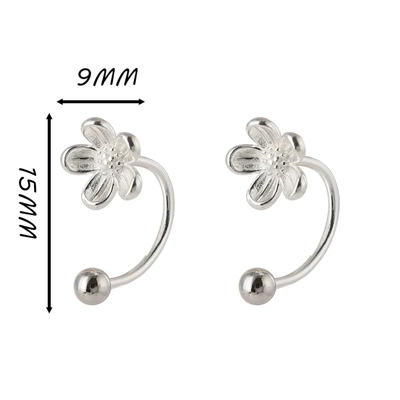 Real 925 Sterling Silver Flower Screw Bead Stud Earrings for Women Classic Fine Jewelry Light Luxury Minimalist Accessories