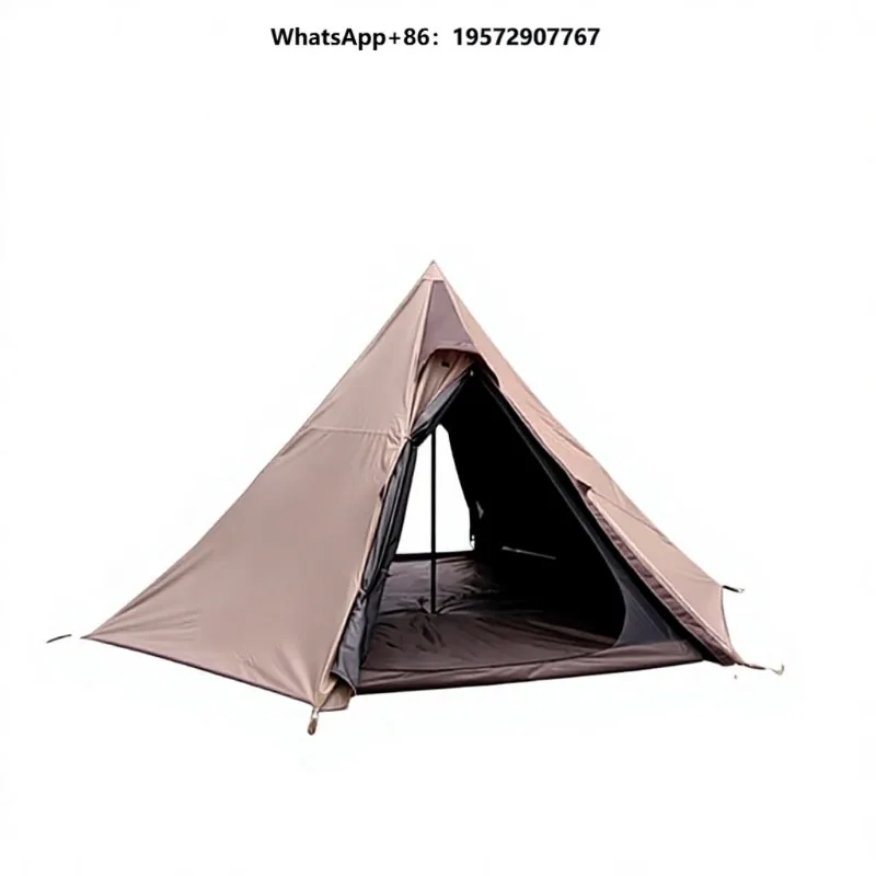Pyramid Tent Outdoor Camping Sturdy Poles Spacious Flower-Shaped Platform Double-Layer Cloth Black Coating
