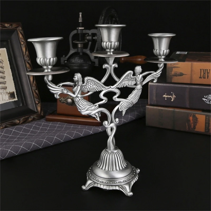 Three Headed Candle Holder Church Inspired Candleholder Unique Iron Candelabrum for Religious Ceremonies Home Decor