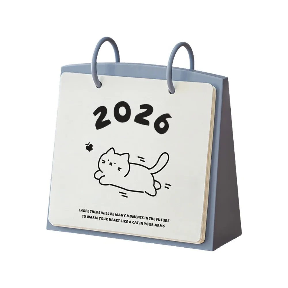 

Creative Plastic 2026 Desktop Calendar Cat Pattern Portable Standing Flip Calendar Stable Base Cartoon Daily Planner Office