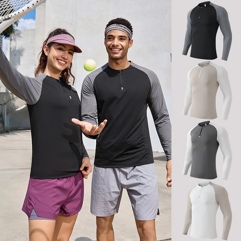 

Men's Long Sleeve Running Pullover 1/4 Zip Quick Dry Athletic Top with Reflective Strips for Night Running Gym Workout