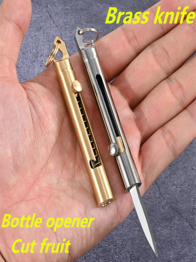 Tragbares Messer aus Messing mit Flaschenöffner, scharfes Campingmesser, Geschenk, Outdoor-Messer, Schlüsselanhänger, Geschenk