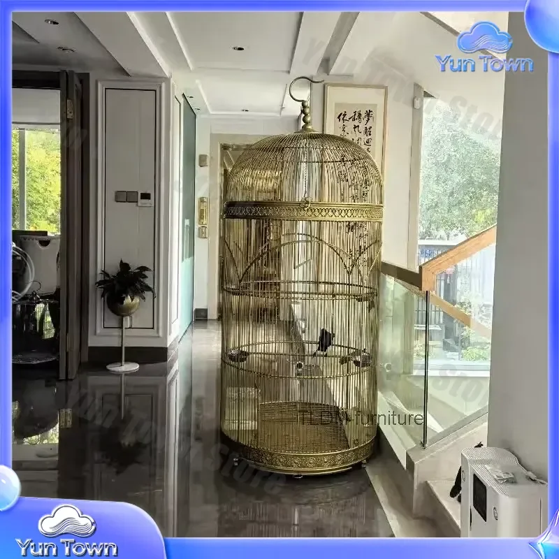Extra Large Iron Cylindrical Bird Cage for Parrot Budgie Canary Outdoor Courtyard Villa Cage European Retro Style Pet Bird