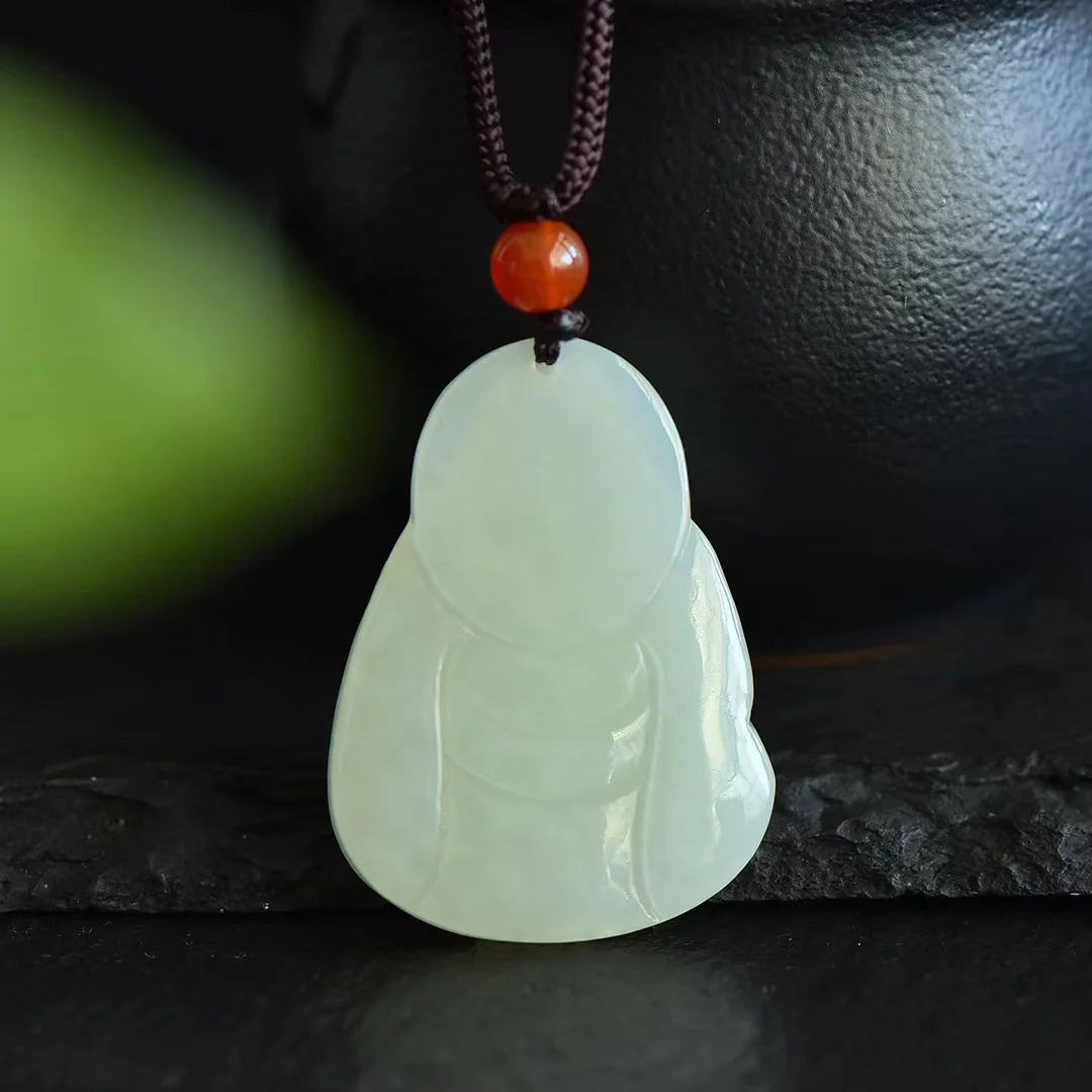 Hetian Jade Big Ear Maitreya Buddha Pendant Jewelry 4085#