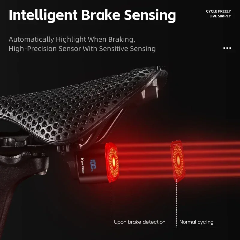 

WEST BIKING Bike Tail Light Smart Sensing MTB Road Bike Rear Light IPX5 Waterproof Type-C Charging Taillight Cycling Accessory
