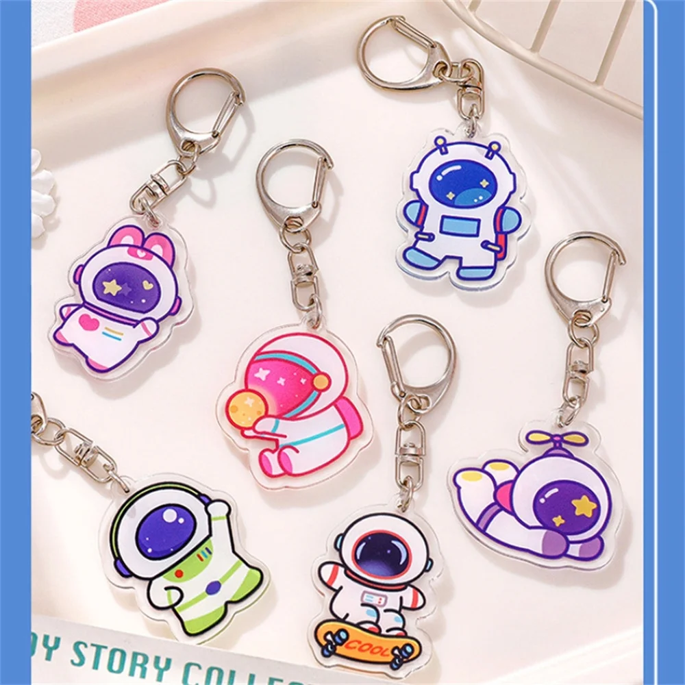 New Cartoon Astronaut Spaceman Keychain Cute Acrylic Car Keyrings Charm Bag Pendant Student Backpack Decoration Small Gift