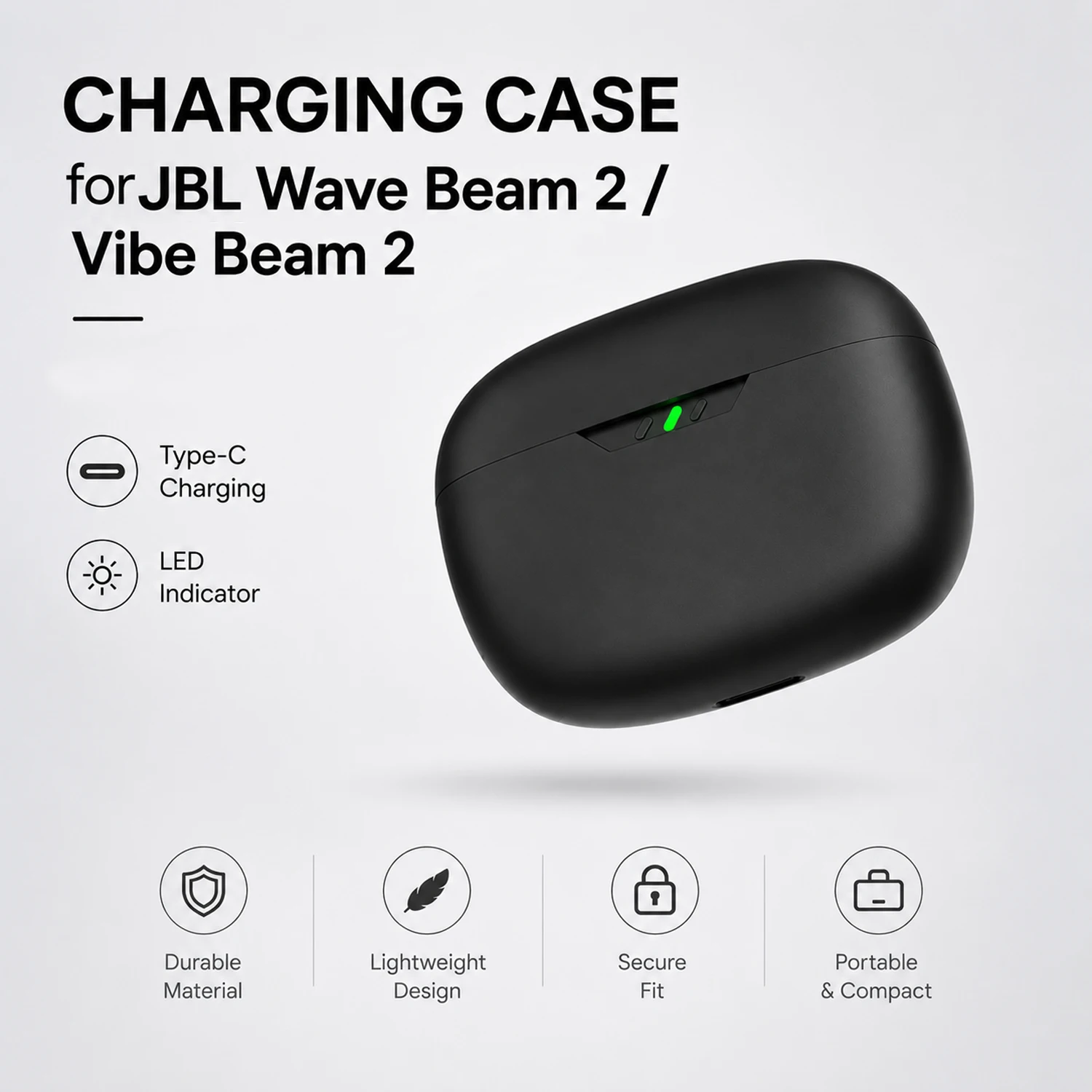 For JBL Wave Beam 2/Vibe Beam 2 Replacement Charging Case 600mAh Type-C Compatible Case Only