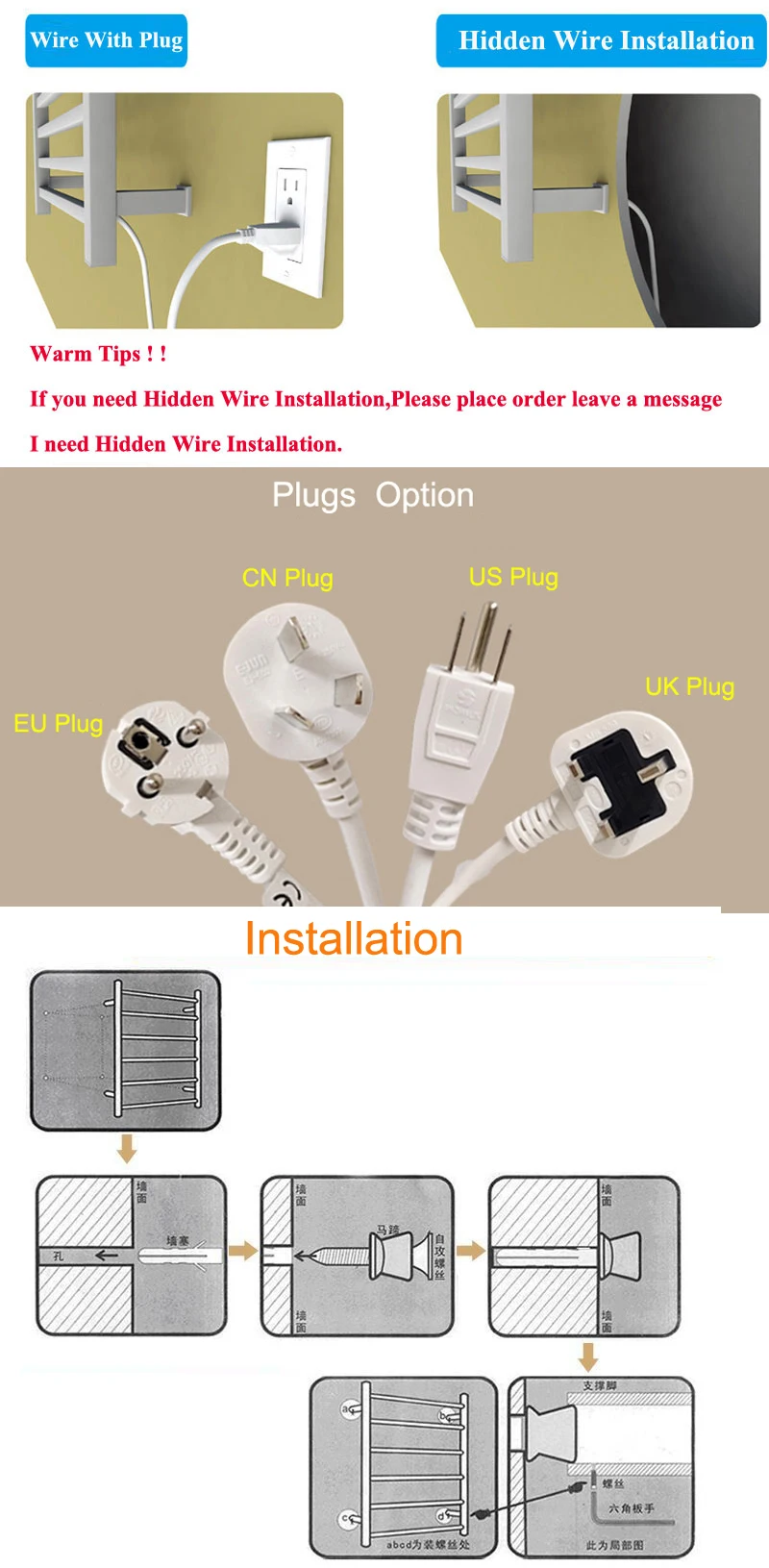 Imagem -06 - Toalheiros de Elétrico Instalação de Fio Escondido Luxo Ouro Aquecedor Alta Qualidade Novo 110v 220v 2023 Aço Inoxidável 304