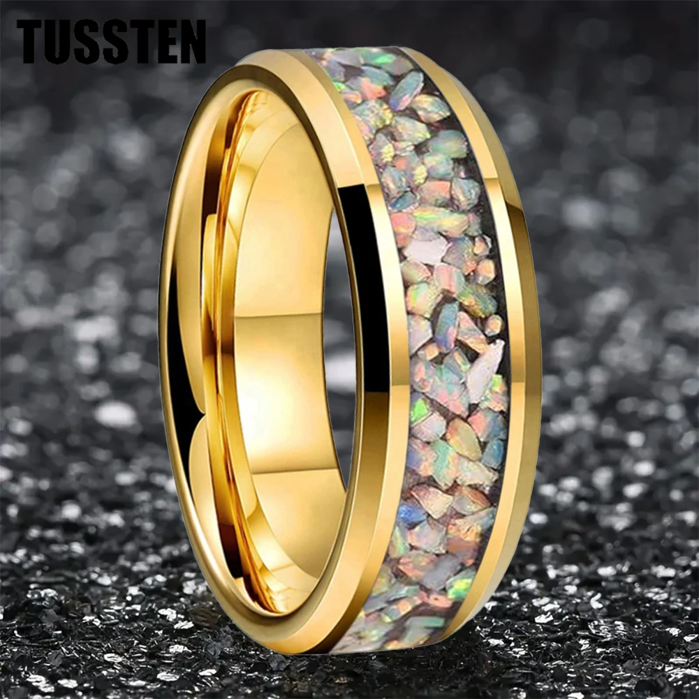 

Dropshipping TUSSTEN 6/8MM Color Opal Ring Nice Women Tungsten Engagement Wedding Band Trendy Jewelry Comfort Fit