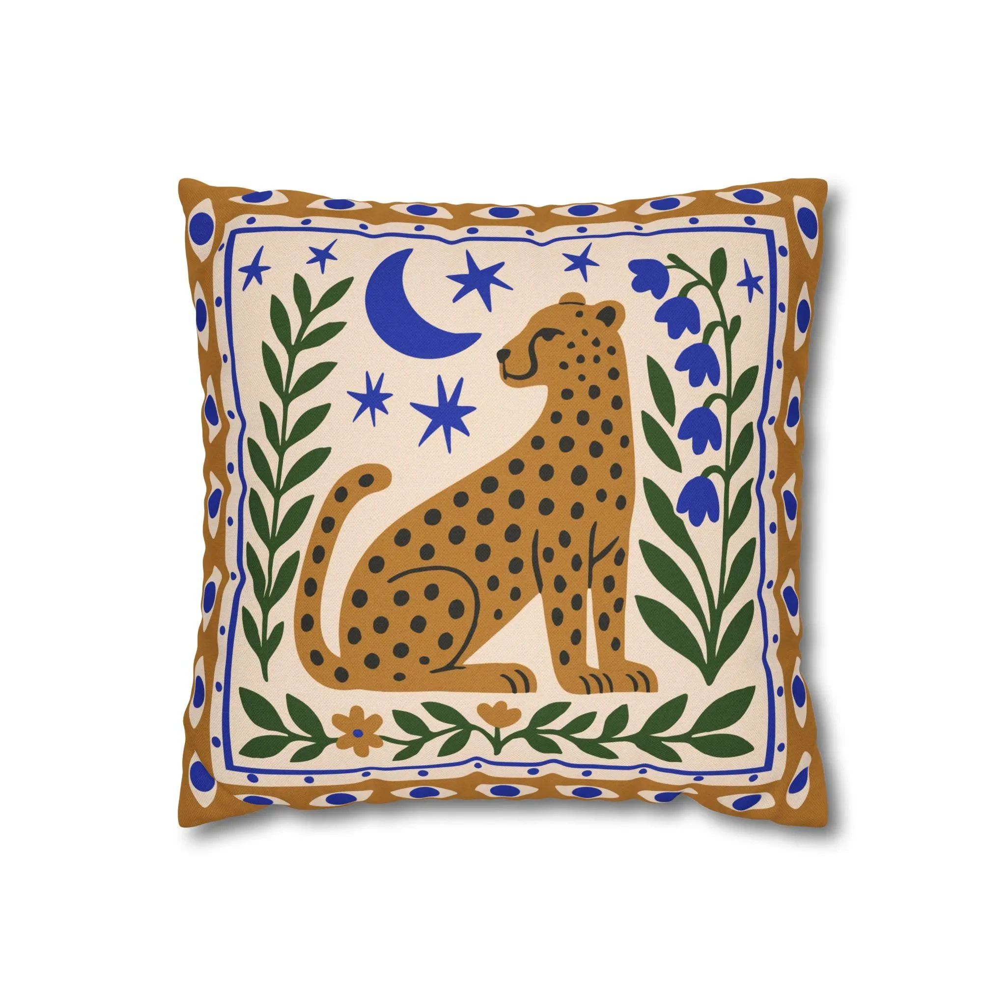 Folk Art Geparden-Kissenbezug - Senfgelber Maximalistischer Tierdruck Wohnzimmer-Kissenhülle