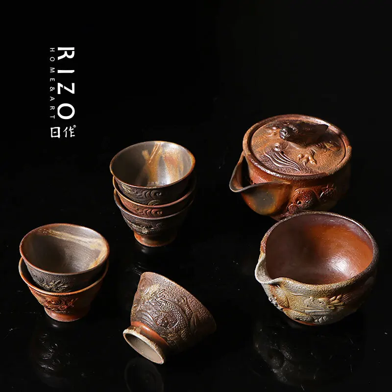 Japanese Pre Made Firewood Burner Dragon Pattern Treasure Vase Master Xiaoxi Tao Ancient Teapot Fair Cup Teacup Set