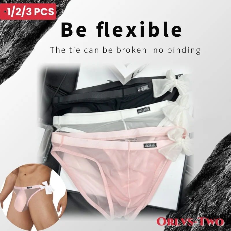 1/2/3 Pcs/Lot Men Strap Underwear Soft Ice Silk Briefs Sexy Hollow Panties Low-wwasit Quick Dry Breathable  Men\'s Underpants