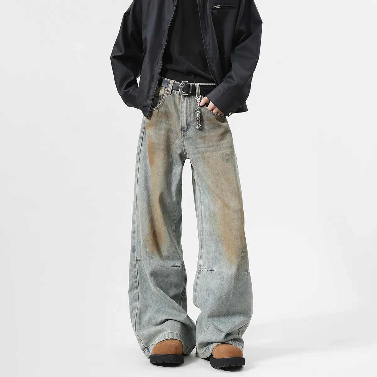

2025 Men's Jeans baggy Denim pants Loose Fit Casual Style American Streetwear Straight Novel design Leg Pants Trendy Brand