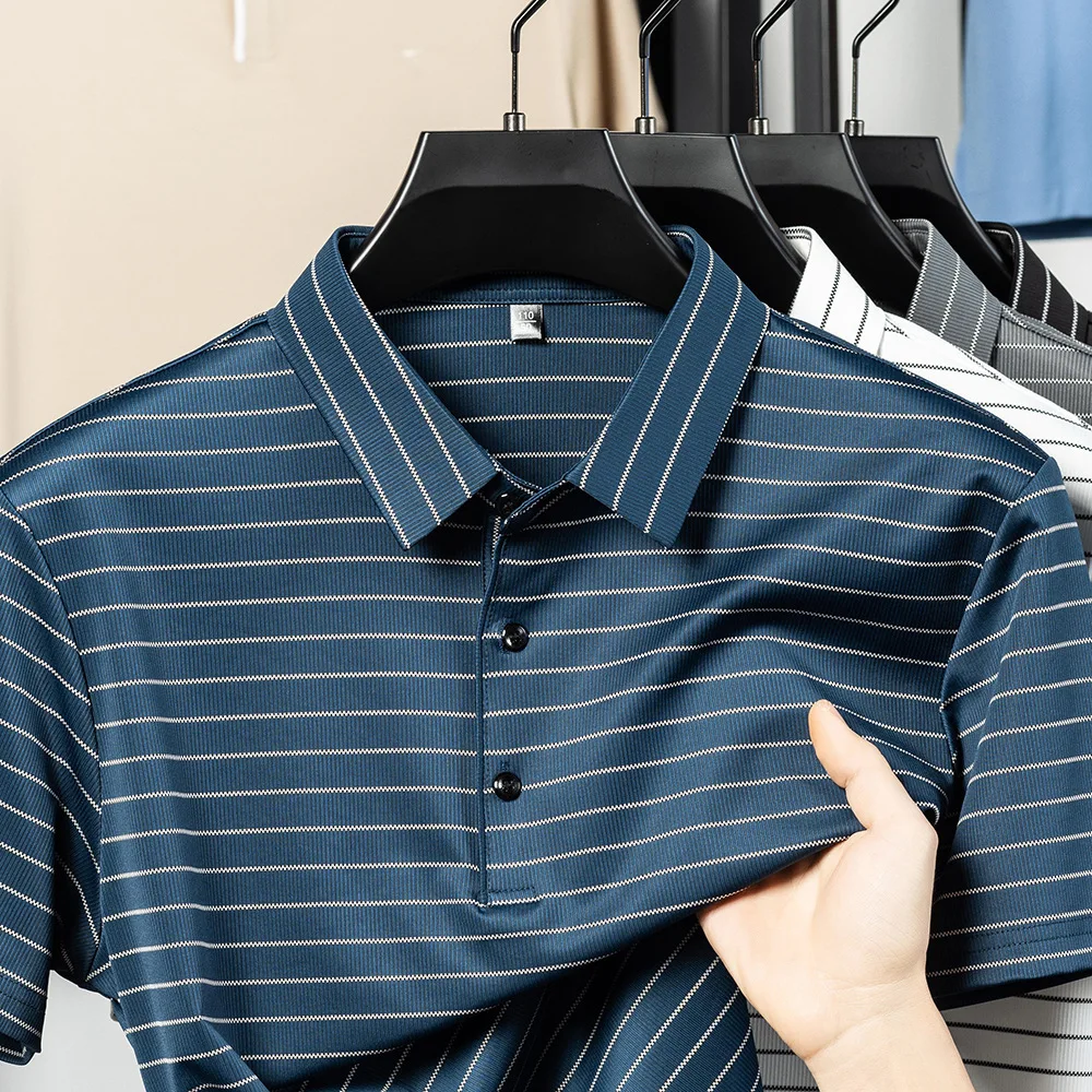 Summer New Men's Short Sleeve T-shirt Youth Men's Wear Horizontal Stripe Half Sleeve Casual Collar T-shirt Men