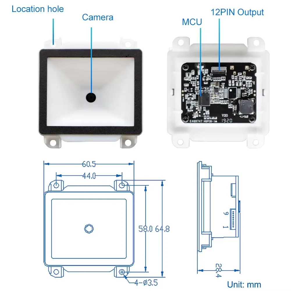 Встроенный сканер штрих-кода Модуль двигателя с дисплеем сканирования PDF417 Интерфейс USB