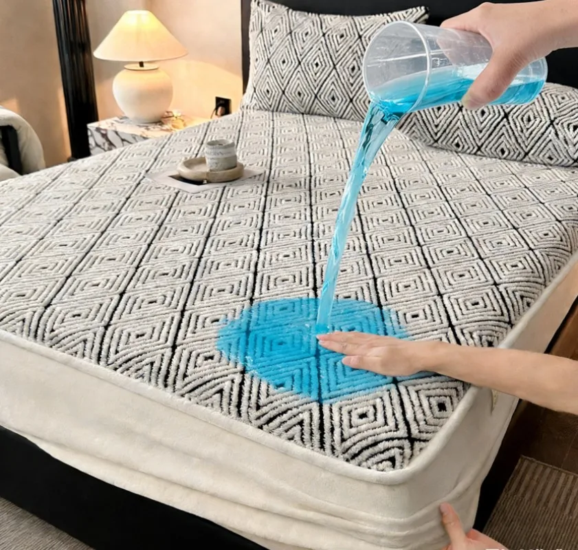 

Водонепроницаемая плюшевая простыня, мягкая теплая коралловая бархатная защитная крышка для матраса, комплект эластичных простыней с глубоким карманом размера Queen