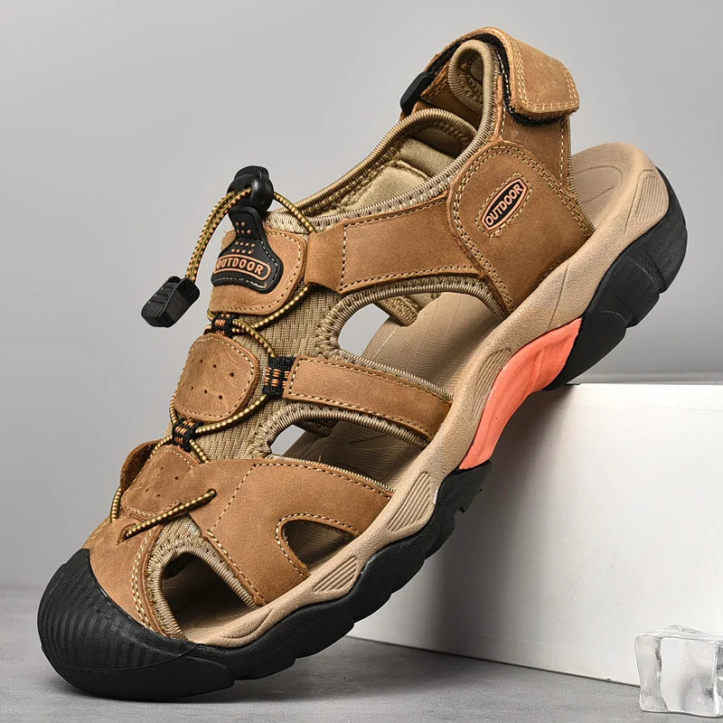 

Новые летние мужские удобные уличные сандалии, модные мужские дышащие и универсальные туфли из воловьей кожи с верхним слоем