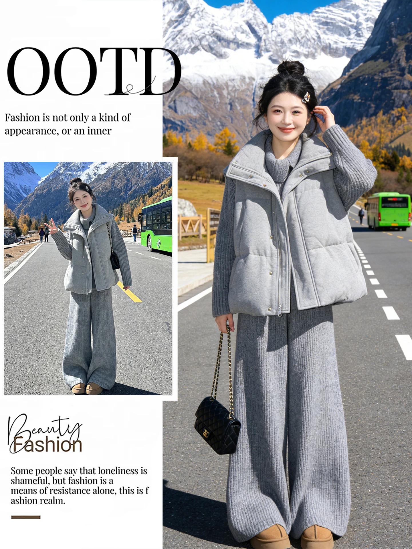 

Spring Faion Cotton Loose Feeling Knitted Cardigan Wide Leg Casual Pants Tee Piece Set High Waist Thermal Commute Sle
