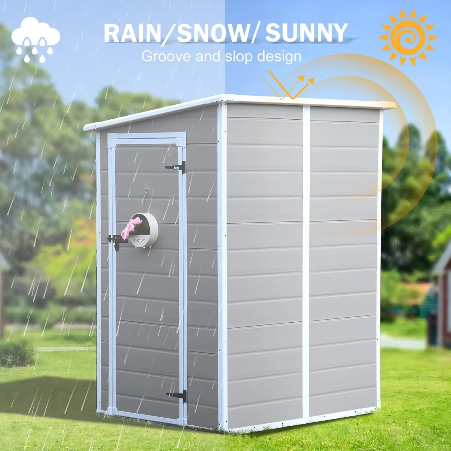 Resin Storage Shed with Floor 5x4 FT Light Gray Outdoor Garden Tool House, Customized - view 5