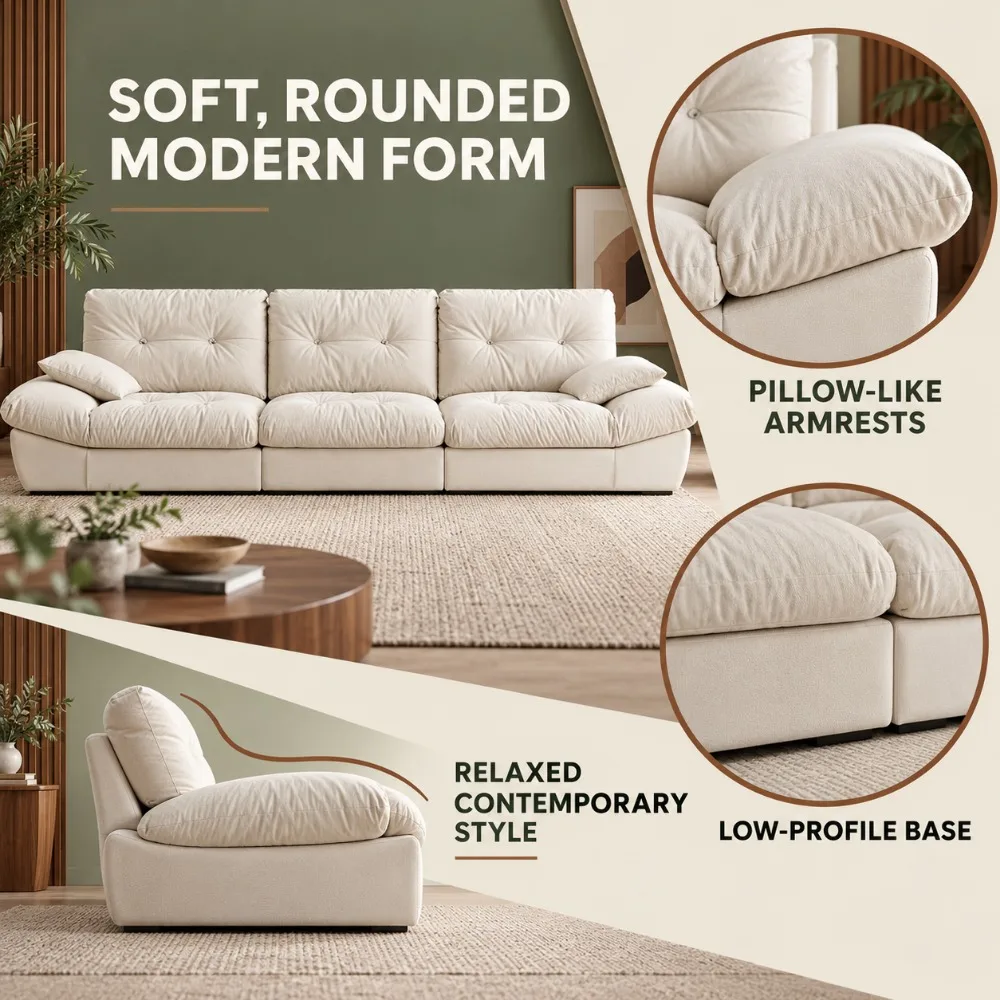 Cloud Fabric Sofa, Down Filled Cushion, Solid Wood Frame, Cat‑scratch Resistant Tech Fabric Sofa for Living Room Home Furniture