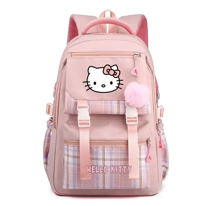  Hello Kitty Backpack for Women Girl College Student Kawaii School Bag Large Capacity with Pendant Nylon Fabric