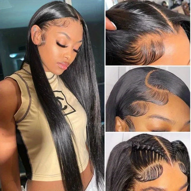 38Inch 250% Density 5x5 Straight Human Hair Wigs Glueless Human Hair Wig Wear To Go Natural Black HD Lace Frontal Wig