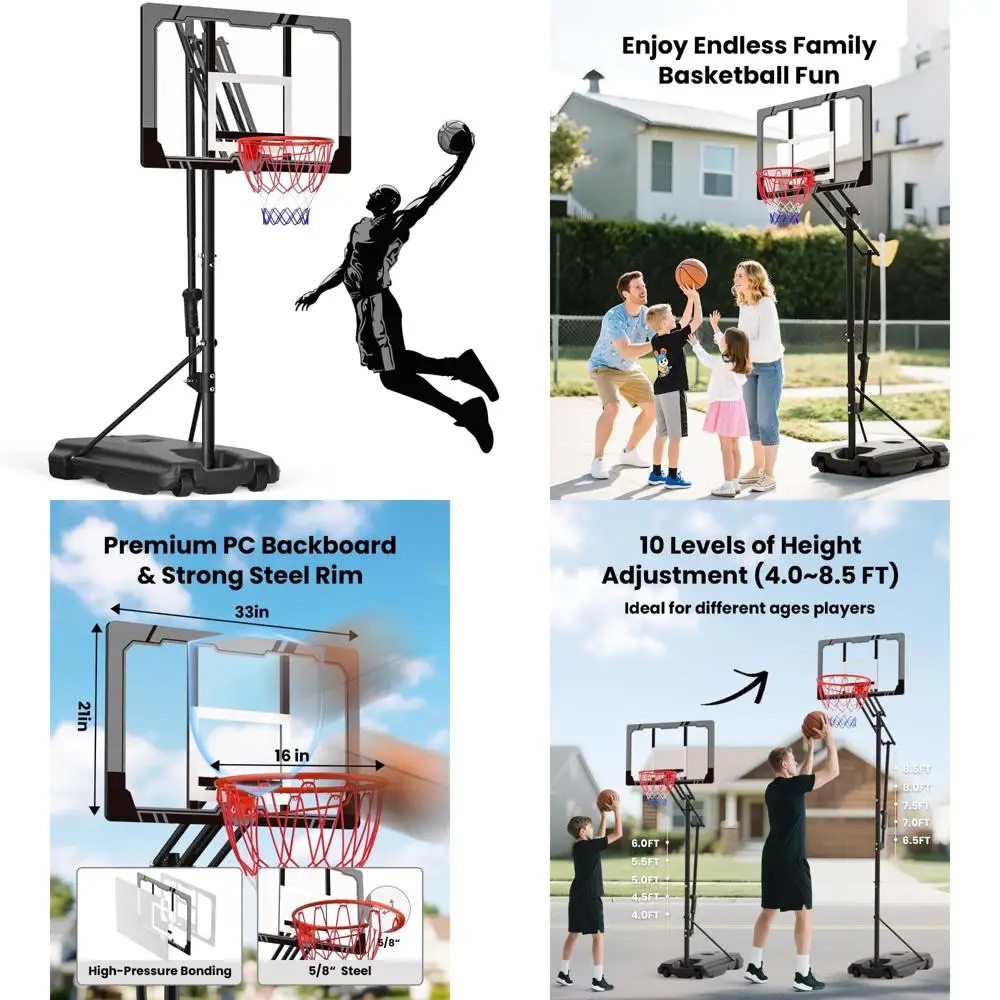 Sistema de aro de baloncesto juvenil portátil: objetivos de baloncesto al aire libre ajustables para niños, adolescentes y jóvenes en el patio trasero