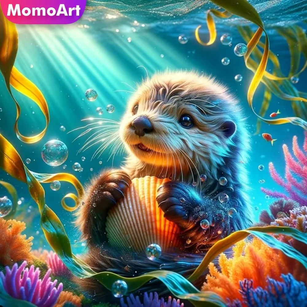 Momoart DIY Diamant-Stickerei Otter Tier Mosaik-Bild aus Strass Diamantmalerei Cartoon Neuerscheinung Handgemachtes Hobby