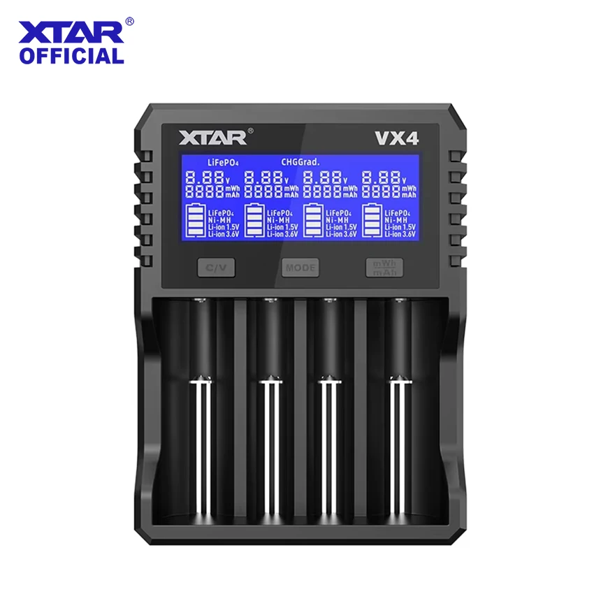 XTAR 18650 배터리 충전기, LED 디스플레이 배터리 용량 테스터, VX4, AAA, 리튬 이온, Ni-MH, LiFePO4 배터리, 20W 고속 충전기