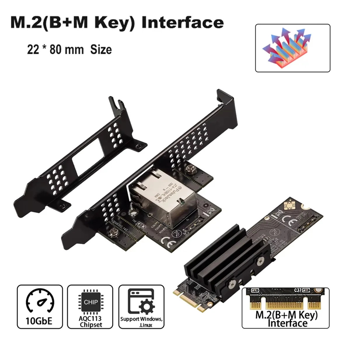 M.2 B+M 단일 포트 10GbE 네트워크 카드 RJ45 이더넷 네트워크 어댑터 AQC113 산업용 제어 등급 서버 네트워크 카드—AA56