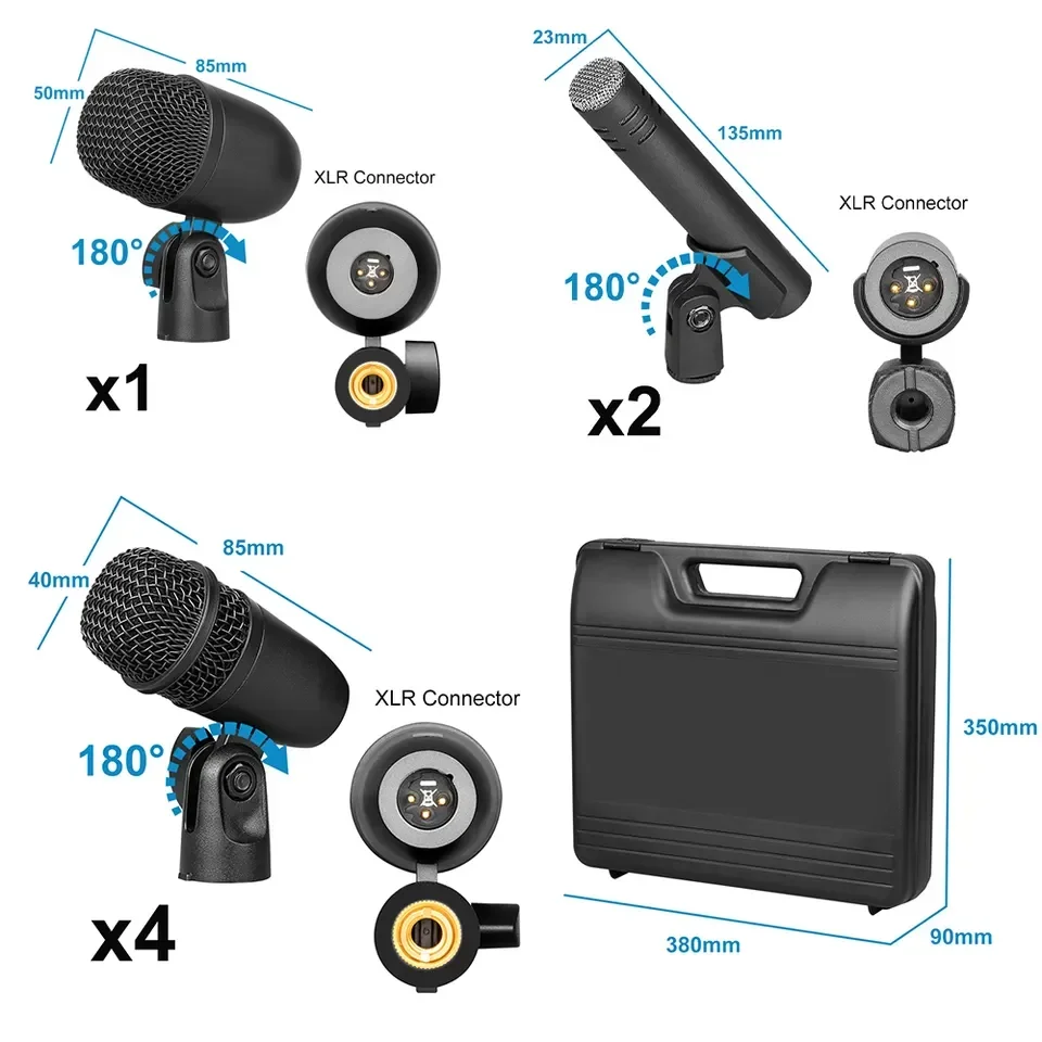 PG 7-Piece Drum Microphone Kit For Performing And Recording Drummers For Kick Drums, Snare, Rack/Floor Toms, Congas view 4