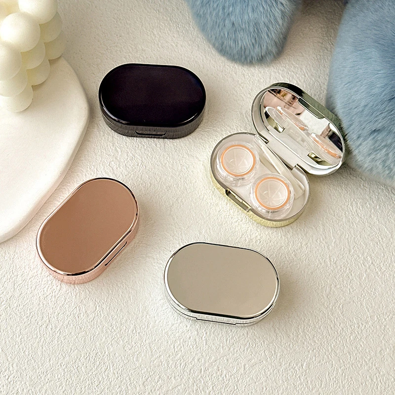 Solid Color Simple And Compact Contact Lens Box Companion Box Beauty Eye Box Plating Travel Portable Contact Lens Cases