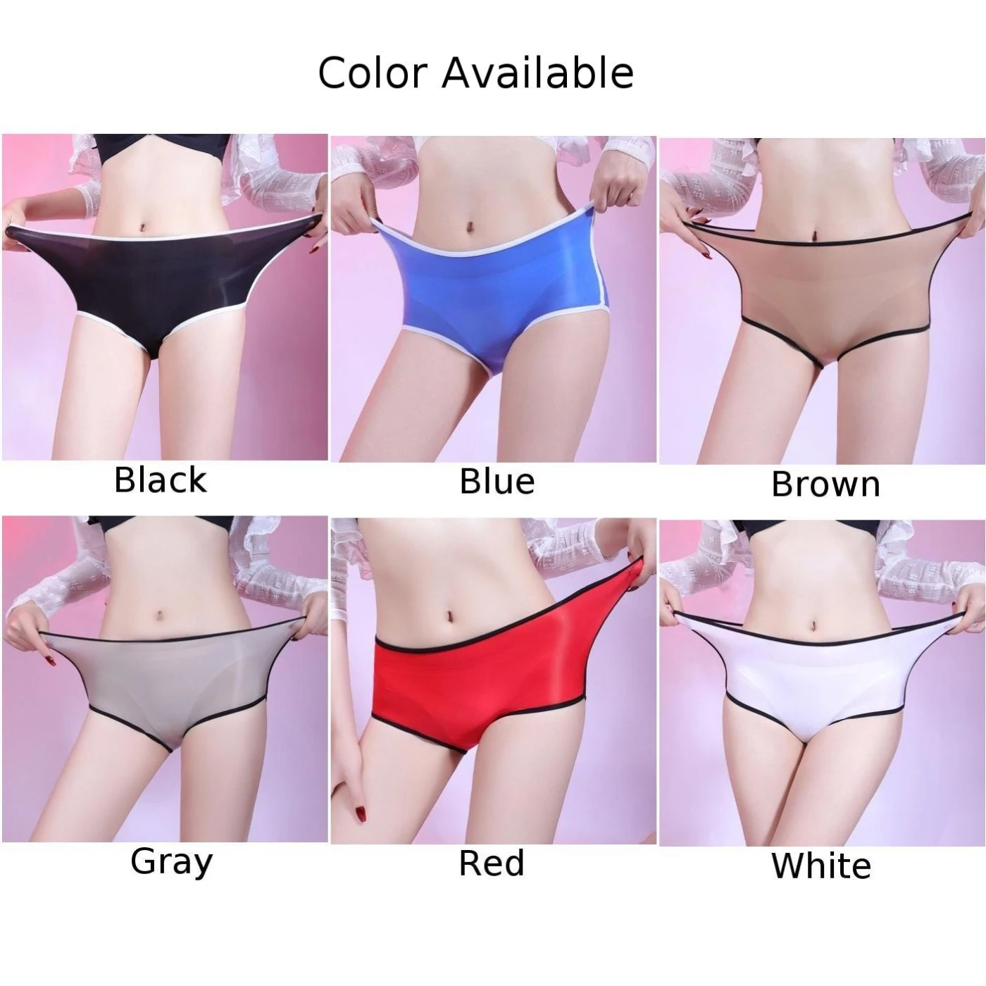 Mens Womens Oily Shiny Boxerbriefs Med-Waist Seamless Underwear High Stretch Panties Silky Lingerie Transparent Underpants