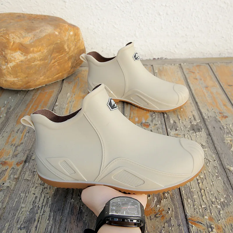 الرجال في الهواء الطلق احذية المطر القصيرة سميكة المضادة للانزلاق مقاومة للاهتراء عدم الانزلاق الأحذية البلاستيكية الكورية نمط أسود أحمر Shoes2026 #6