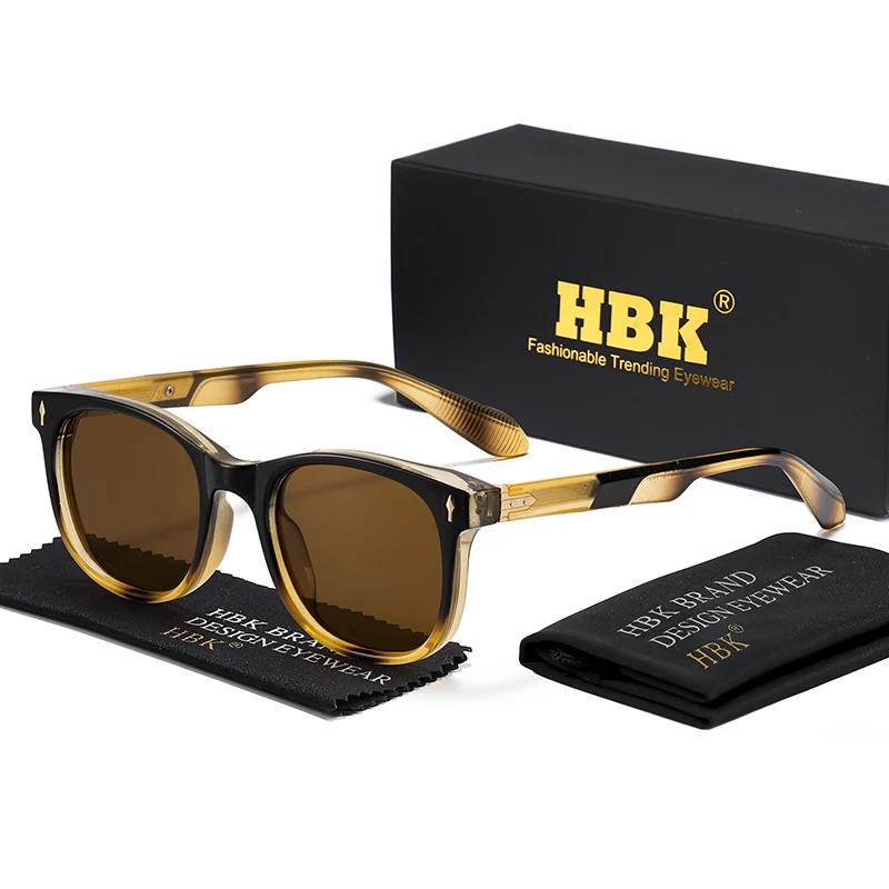HBK lunettes de soleil polarisées classiques rétro pour hommes avec broche à acide propionique monture carrée lunettes essentielles d'extérieur pour femmes UV400