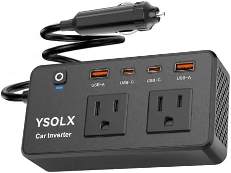 

Автомобильный инвертор 300 Вт - Двойная розетка 12В на 110В переменного тока, быстрая зарядка USB-C и USB-A, портативное зарядное устройство для ноутбуков, телефонов