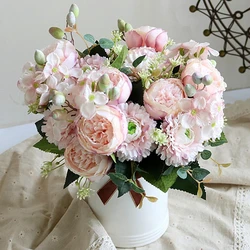 Artificial Flowers Venus Rose Bouquet Silk Rose Vase Home Decor Garden Wedding Decorative Fake Plants Festival Wreath Material