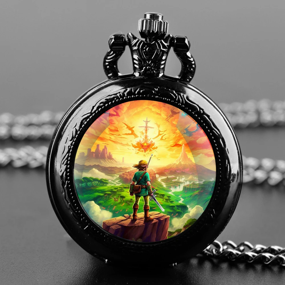 Famous Game Glass Dome Pocket Watch with Chain Necklace Vintage Quartz Pendant Watches Mens Women Gifts for Kids