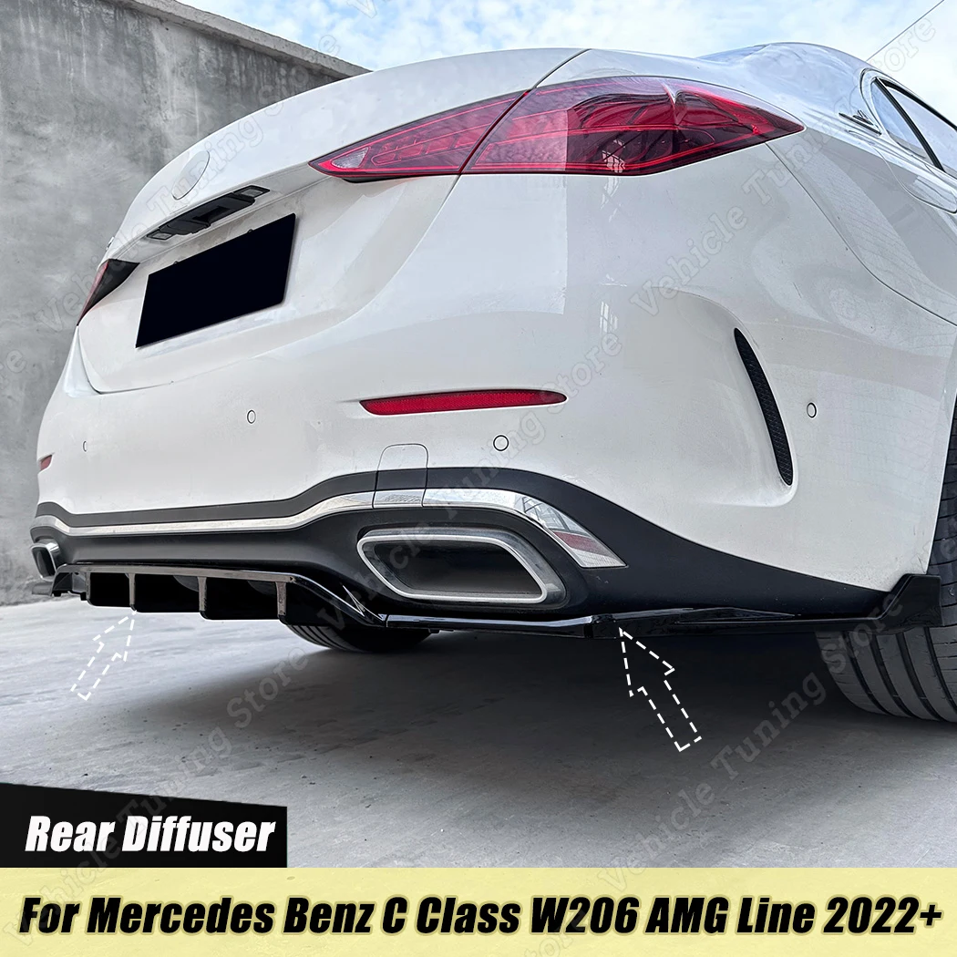 

For Mercedes Benz C Class W206 AMG Line 2022+ Rear Bumper Diffuser Spoiler Lip Splitter Body Guard Kit Accessories Gloss Black