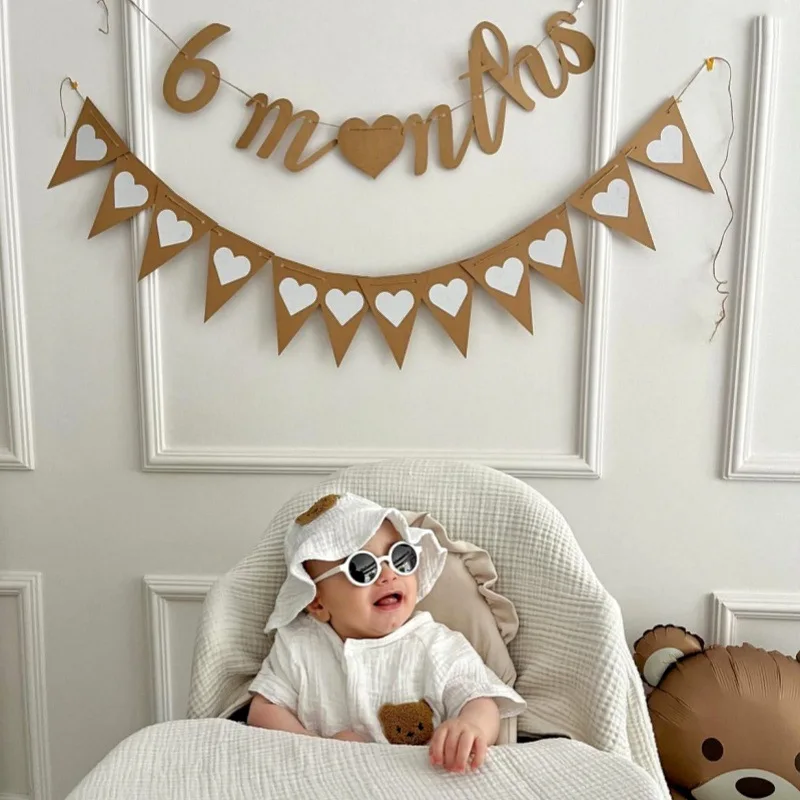 Kraft Paper 6 Months Banner Sign For Half Birthday Garland Baby Shower Birthday Party Decor Cursive Bunting Decorations