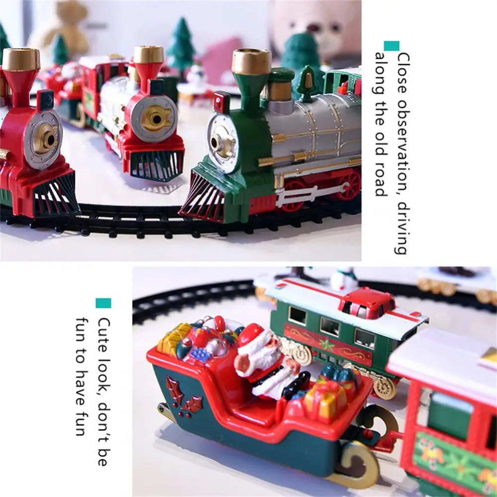 Coche de riel de Navidad eléctrico 3 en 1, montaje Retro, modelos de Mini tren, decoraciones para el hogar, vehículos para niños, coche de juguete, regalos de navidad