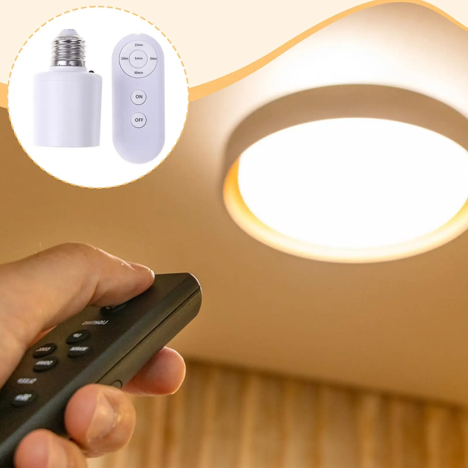 

Remote Control Light Socket Long Distance No Wiring Timing Delay Lighting Parts Bulb Base for Home Porch Basement Pantry Garage