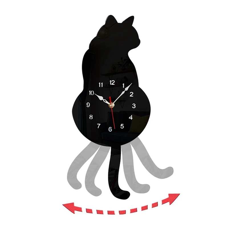 Cat Pendulum Wall Clock,Cat Clock,Cat Clock With Moving Tail,Cat Swinging,Whimsical Funny Wall Clocks