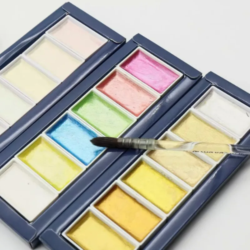 6color Pearlescent Solid Watercolor Pigment Set Artist Hand-painted Chinese Painting Flower and Bird Art Creation Water Color