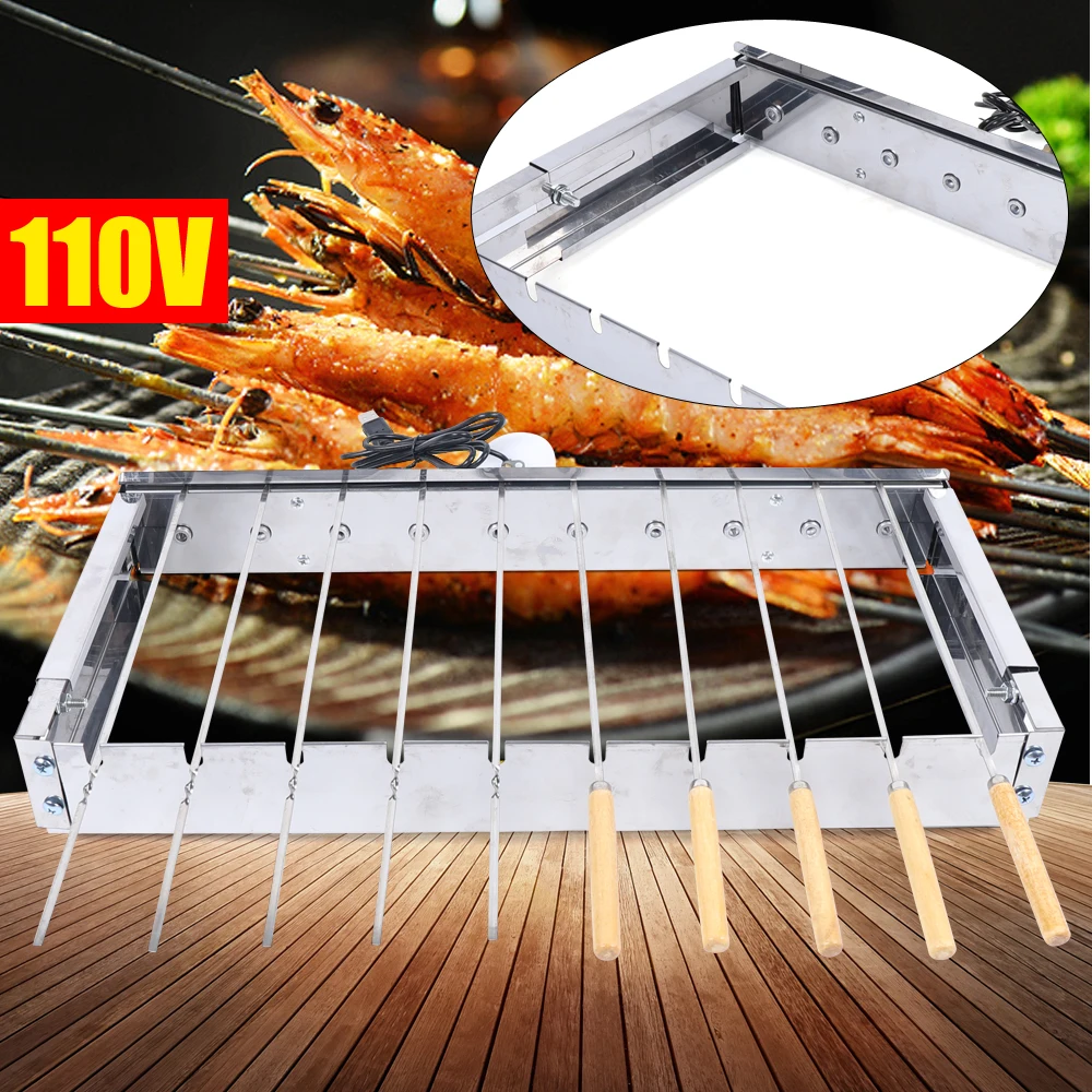 

"Portable Electric BBQ Grill - Auto Rotating Stainless Steel Grill, Adjustable Width, 110V US Plug (Silver)"