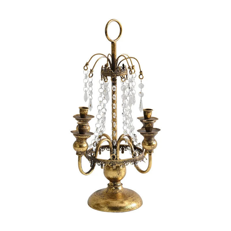 

Wrought iron candlestick ornament shooting props crystal romantic atmosphere candle holder retro premium candle cup